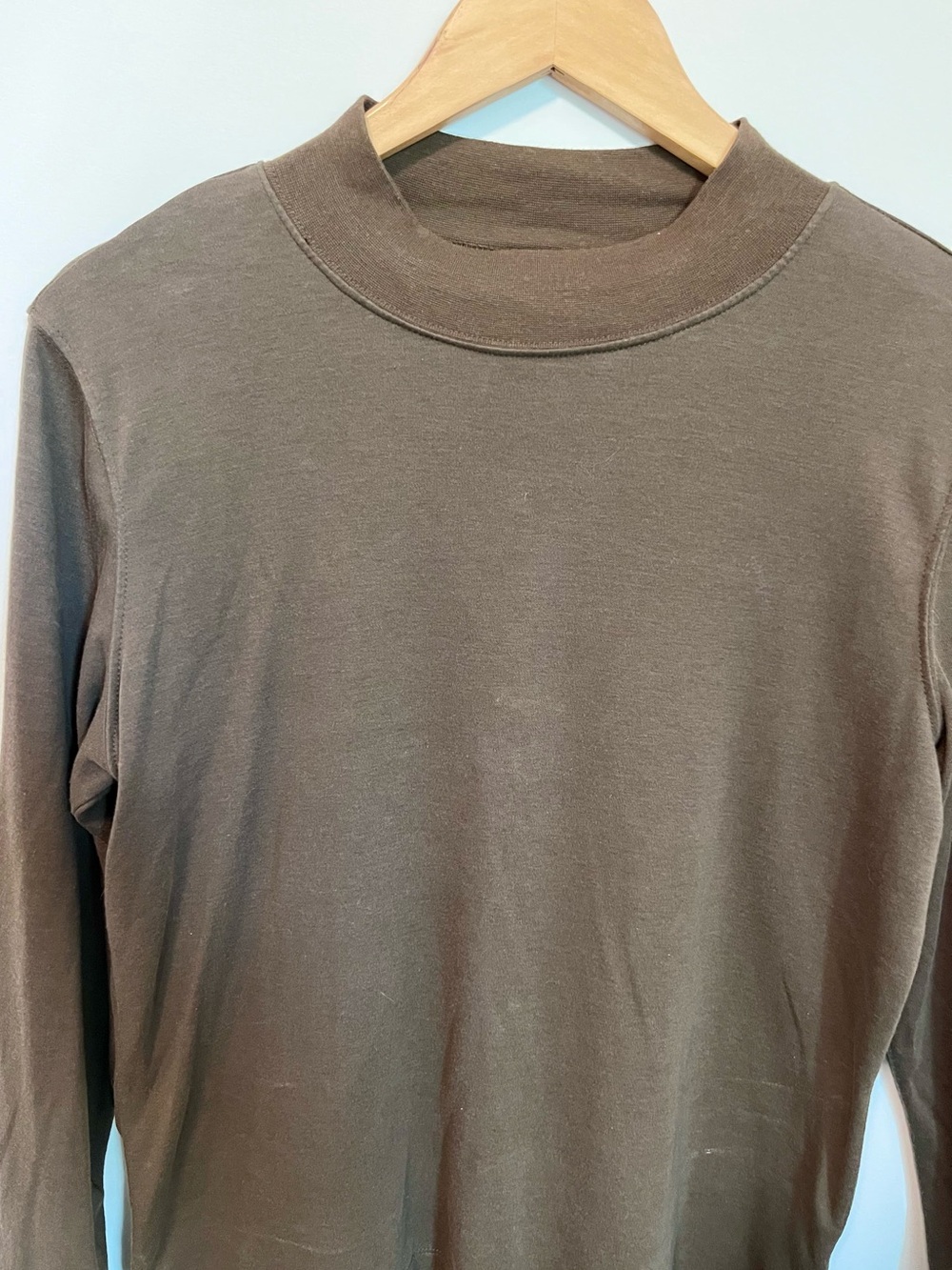 Rebecca Malone Brown Mock Neck Top Minimalist Quiet Luxury Coastal Grandmother